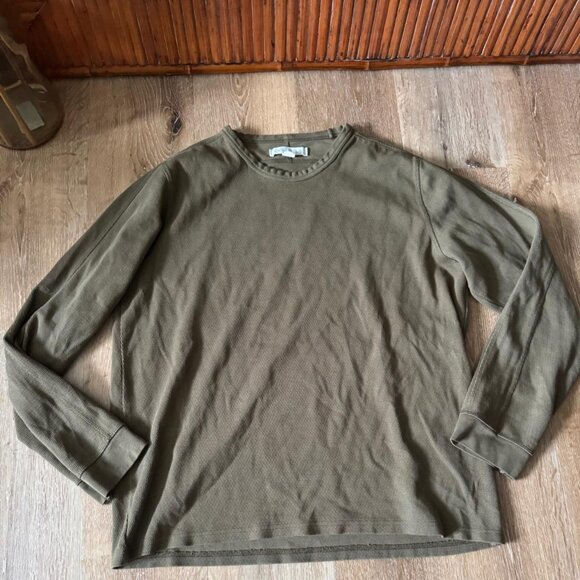 Outerknown Men’s  Olive Forest green Khaki Waffle Knit Long Sleeve Size L - Picture 1 of 5